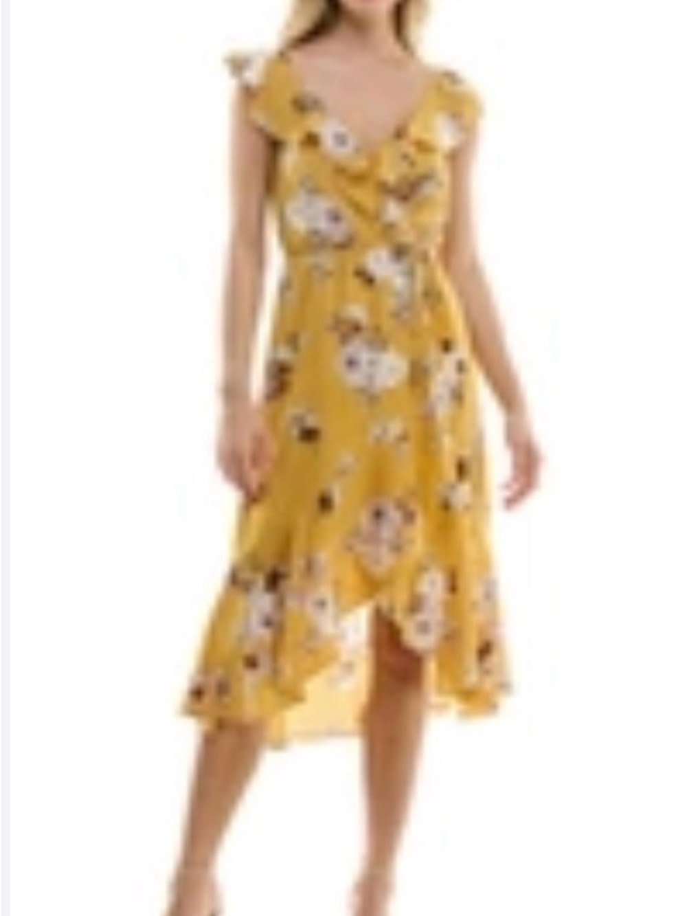 Nordstrom Mustard Floral High-Low Wrap Dress